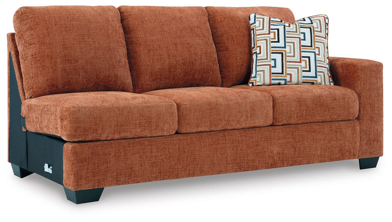 Aviemore Spice LAF Sectional with Ottoman and Recliner from Ashley - DMV Furniture