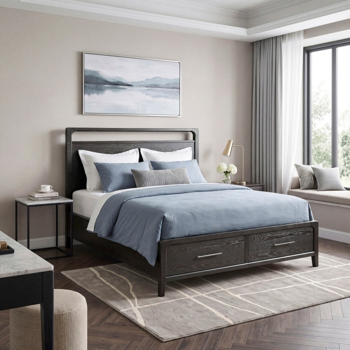 2502BK-1DW* (3) Queen Platform Bed with Footboard Storage - 2502BK-1DW*