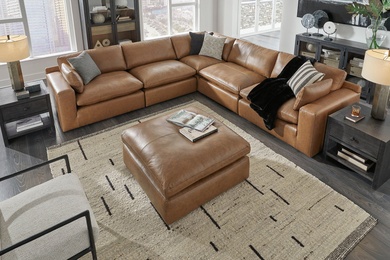 Emilia Caramel Leather 5-Piece Modular Sectional -  Ashley - DMV Furniture