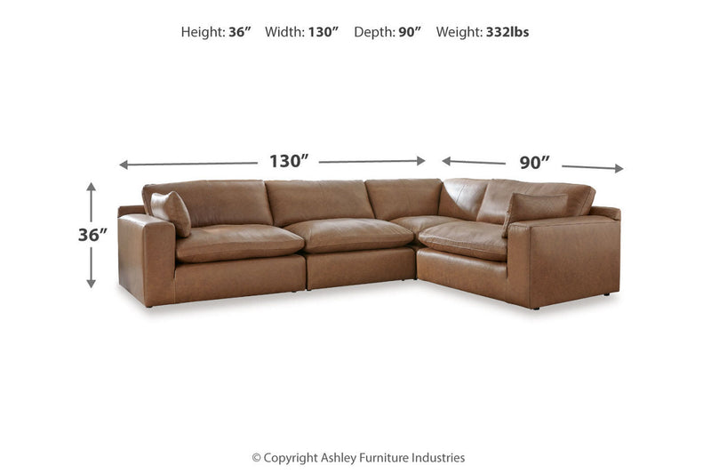 Emilia Caramel Leather 4-Piece Modular Sectional -  Ashley - DMV Furniture