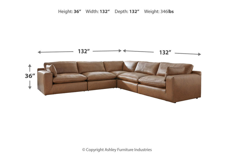 Emilia Caramel Leather 5-Piece Modular Sectional -  Ashley - DMV Furniture