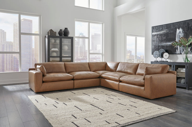 Emilia Caramel Leather 5-Piece Modular Sectional -  Ashley - DMV Furniture