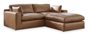 Emilia Caramel Leather 3-Piece Modular Sectional with Ottoman -  Ashley - DMV Furniture