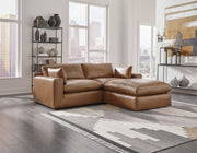 Emilia Caramel Leather 3-Piece Modular Sectional with Ottoman -  Ashley - DMV Furniture