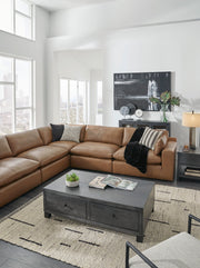 Emilia Caramel Leather 7-Piece Modular Sectional -  Ashley - DMV Furniture