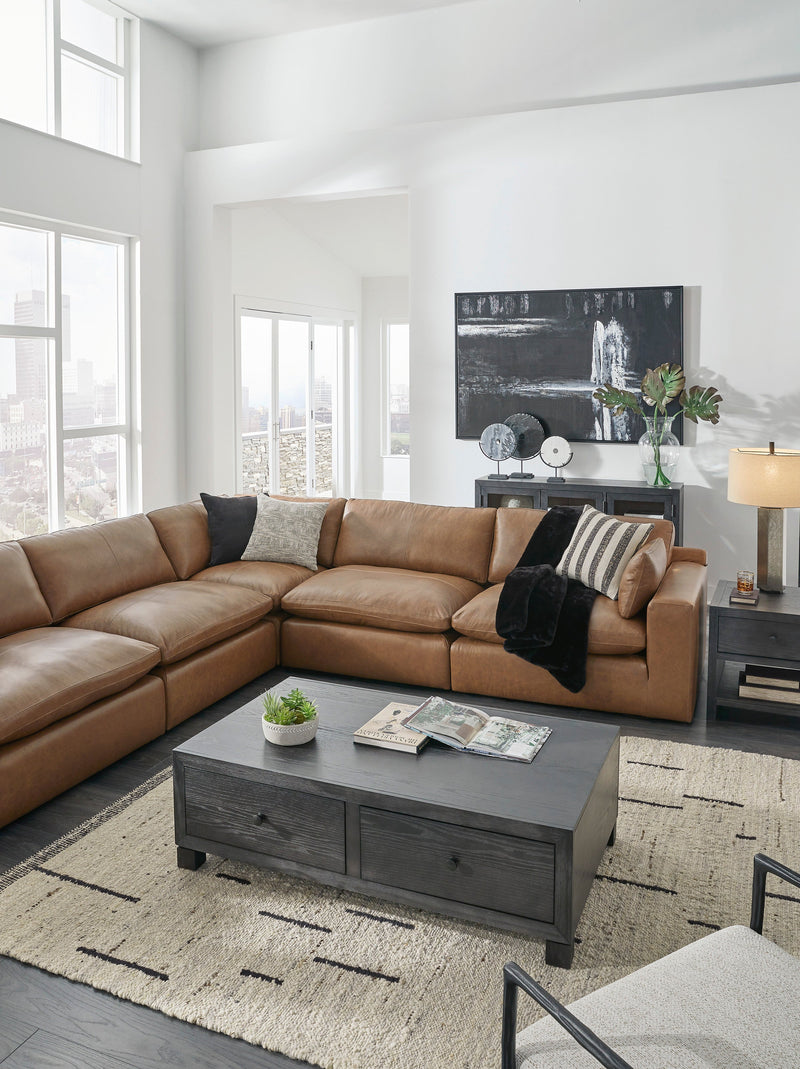Emilia Caramel Leather 7-Piece Modular Sectional -  Ashley - DMV Furniture