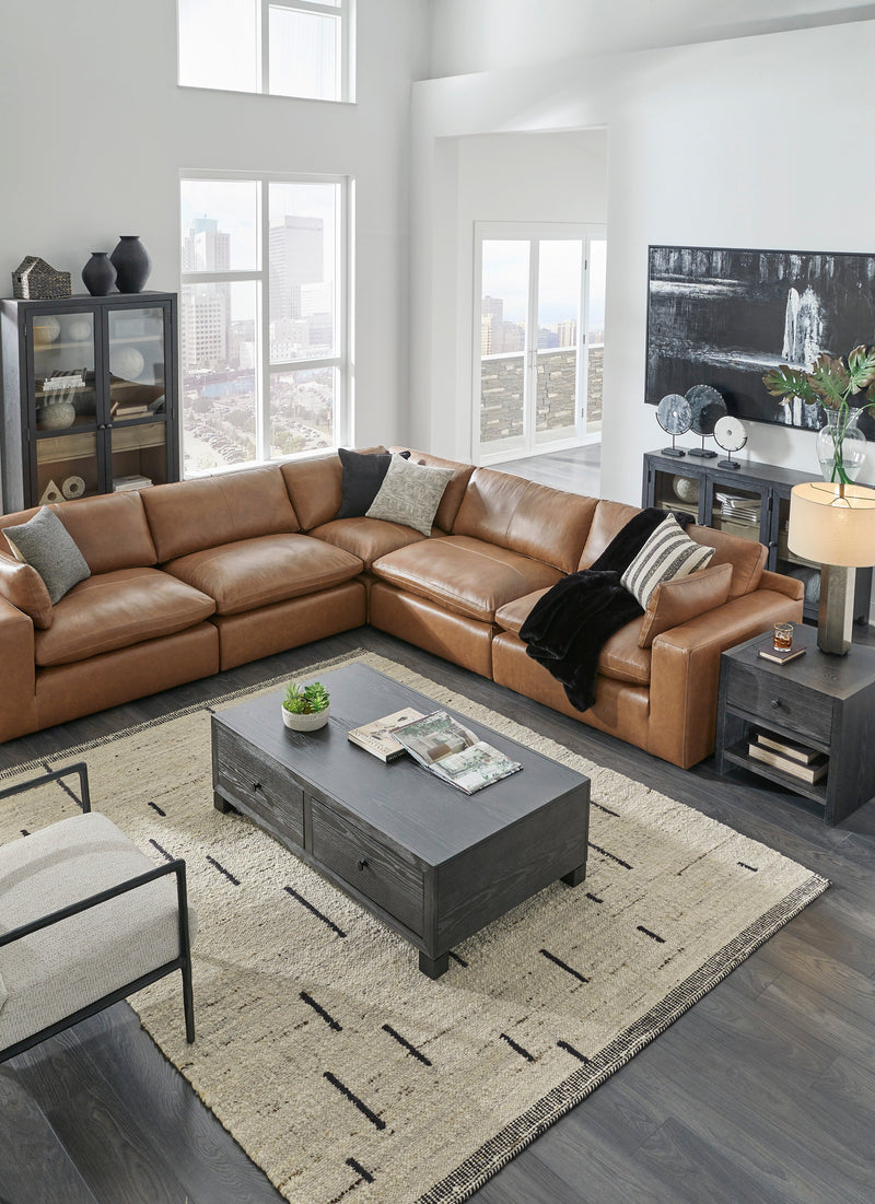 Emilia Caramel Leather 6-Piece Modular Sectional -  Ashley - DMV Furniture