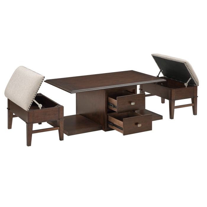 3500-30 Cocktail Table with Two Ottomans - 3500-30