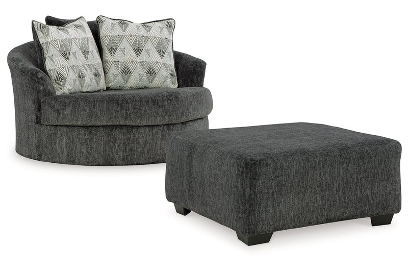 Biddeford Shadow Oversized Swivel Chair and Ottoman -  Ashley - DMV Furniture