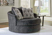 Biddeford Shadow Oversized Swivel Chair and Ottoman -  Ashley - DMV Furniture