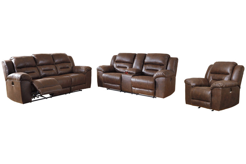 Stoneland Chocolate Power Reclining Sofa, Loveseat and Recliner -  Ashley - DMV Furniture