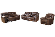 Stoneland Chocolate Reclining Sofa, Loveseat and Recliner -  Ashley - DMV Furniture