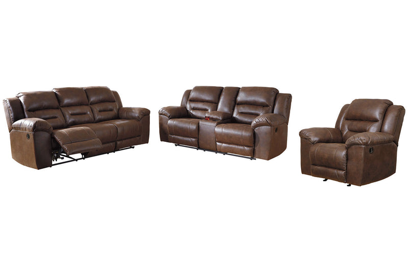 Stoneland Chocolate Reclining Sofa, Loveseat and Recliner -  Ashley - DMV Furniture