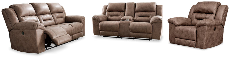 Stoneland Power Reclining Sofa, Loveseat and Recliner in Fossil from Ashley - DMV Furniture