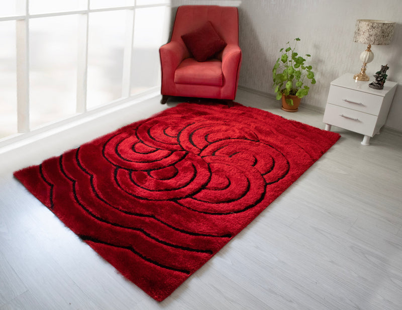 3D Shaggy RED Area Rug - 3D999 - 3D999-RED-RED-57