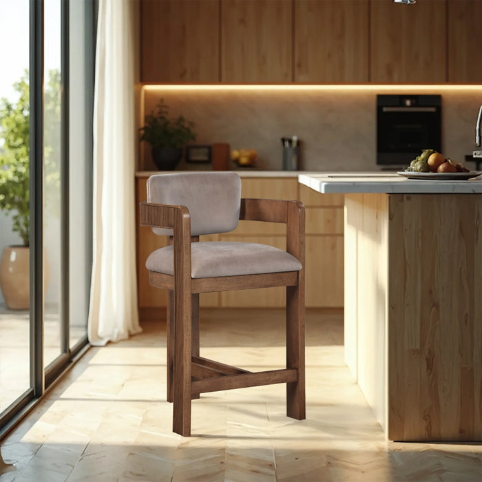 Sacha Velvet Upholstered Counter Stool (Taupe)