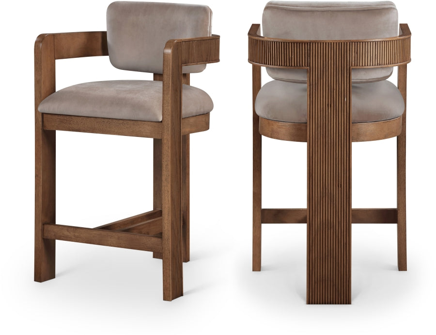 Sacha Velvet Upholstered Counter Stool (Taupe)