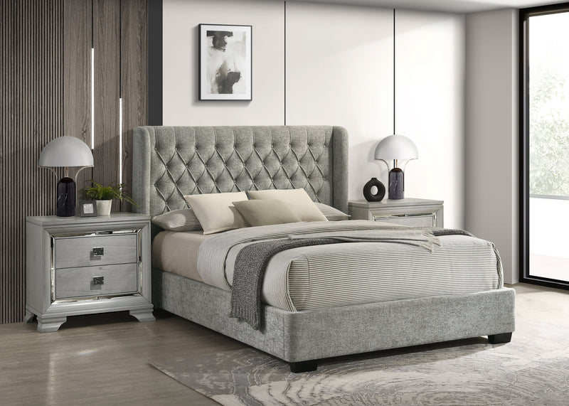 Daphne Light Gray Tweed Upholstered King Bed from Crown Mark - DMV Furniture