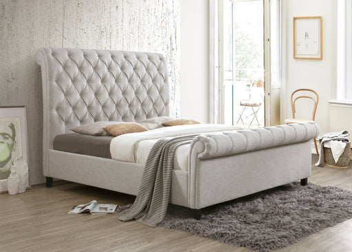 Kate Light Gray King Upholstered Sleigh Platform Bed from Crown Mark - DMV Furniture
