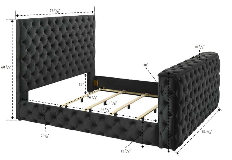 Josephine Black King Upholstered Panel Bed with TV Lift from Crown Mark - DMV Furniture