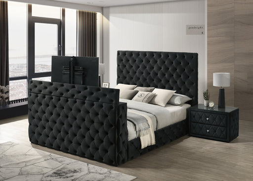 Josephine Black Queen Upholstered Panel Bed with TV Lift from Crown Mark - DMV Furniture