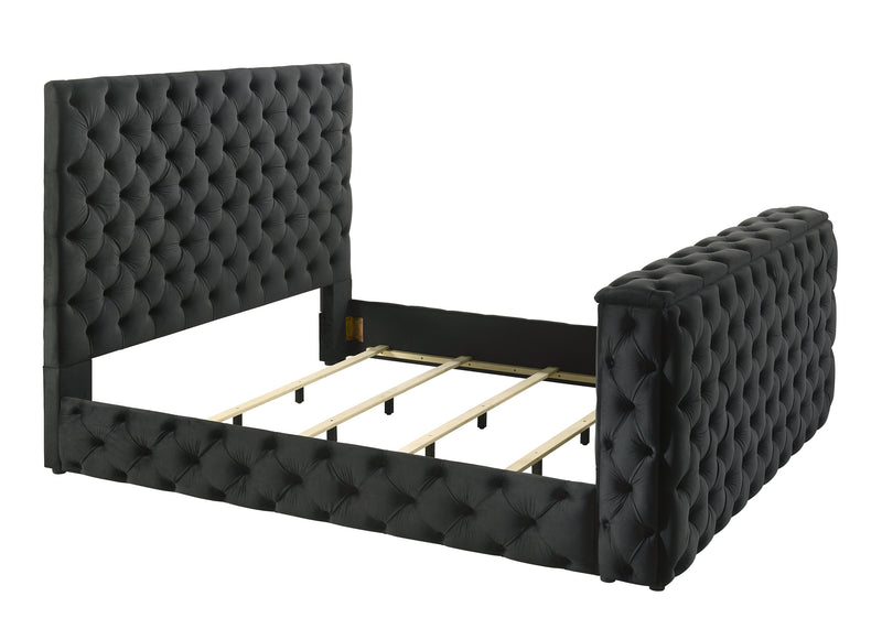 Josephine Black Queen Upholstered Panel Bed with TV Lift from Crown Mark - DMV Furniture