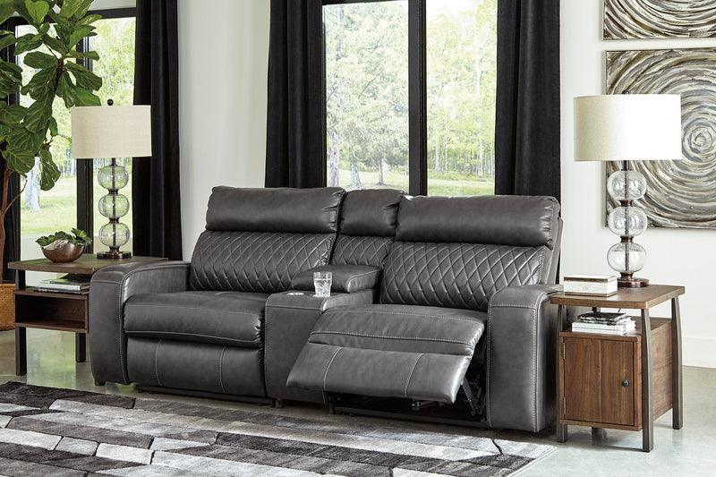 Samperstone Gray 3-Piece Power Reclining Sectional Loveseat -  Ashley - DMV Furniture