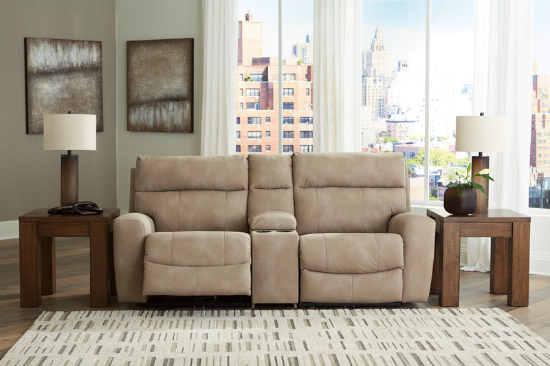 Next-Gen DuraPella Sand 3-Piece Power Reclining Sectional Loveseat with Console -  Ashley - DMV Furniture