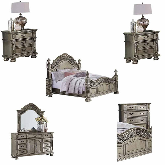 Catalonia 6 Piece Eastern King Bedroom Set In Platinum Gold 1824Pgk-1Ek-6 | Homelegance