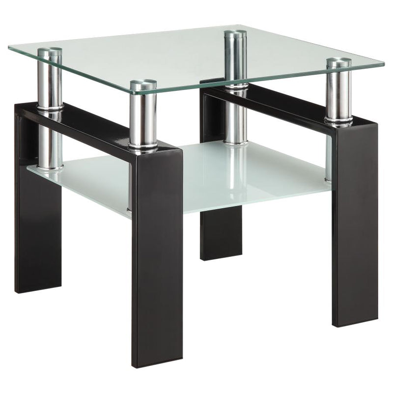703437 Dyer 1-shelf Square Glass Top Side End Table Black