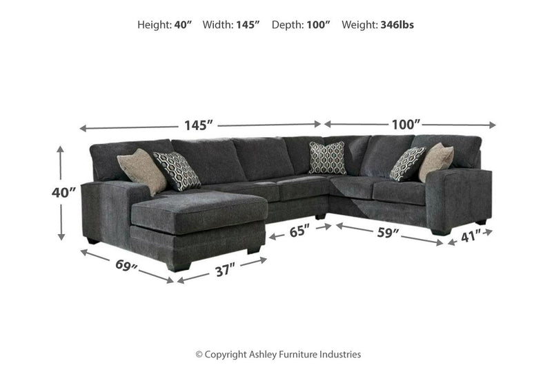 Tracling Slate 3-Piece LAF Chaise Sectional -  Ashley - DMV Furniture