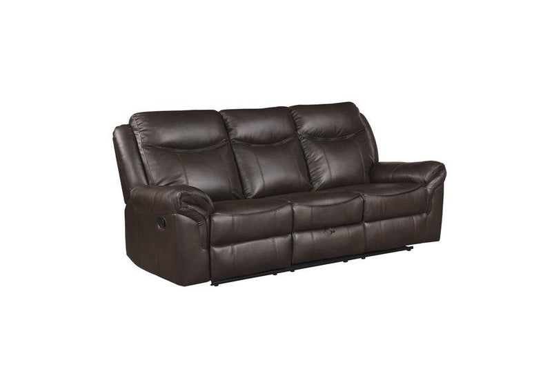 Aram Double Reclining Sofa With Center Drop-Down Cup Holders 8206Brw-3 | Homelegance