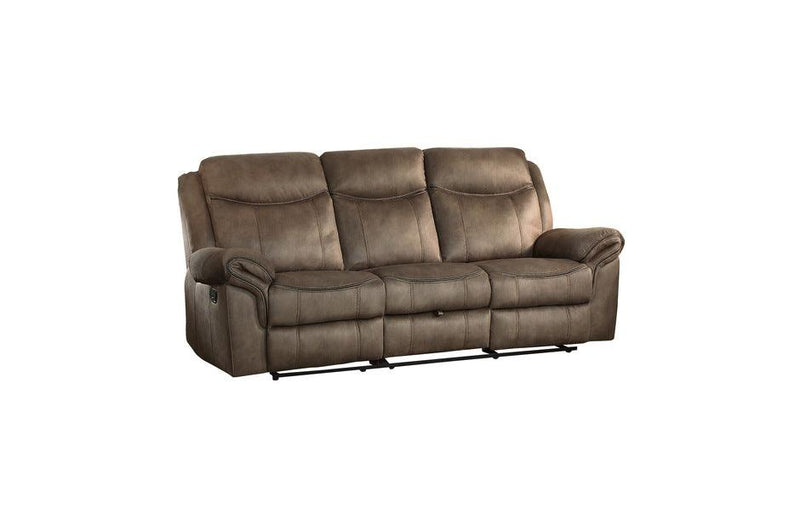 Aram Double Reclining Sofa With Center Drop-Down Cup Holders, Receptacles And Hidden Drawer 8206Nf-3 | Homelegance