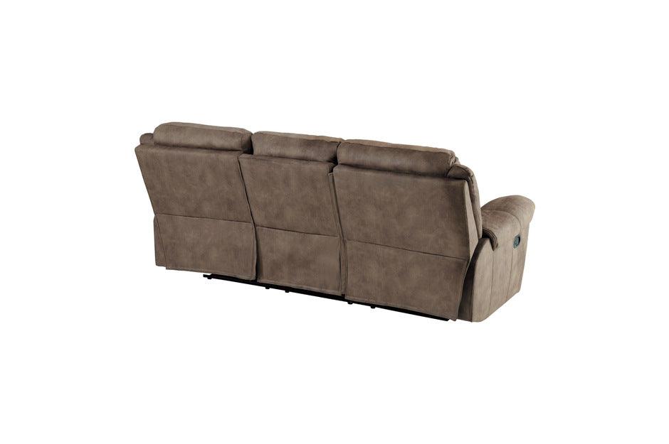 Aram Double Reclining Sofa With Center Drop-Down Cup Holders, Receptacles And Hidden Drawer 8206Nf-3 | Homelegance
