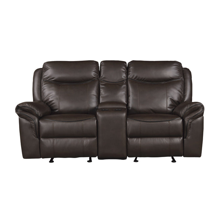 8206BRW-2 Double Glider Reclining Love Seat with Center Console, Receptacles and USB Ports - 8206BRW-2
