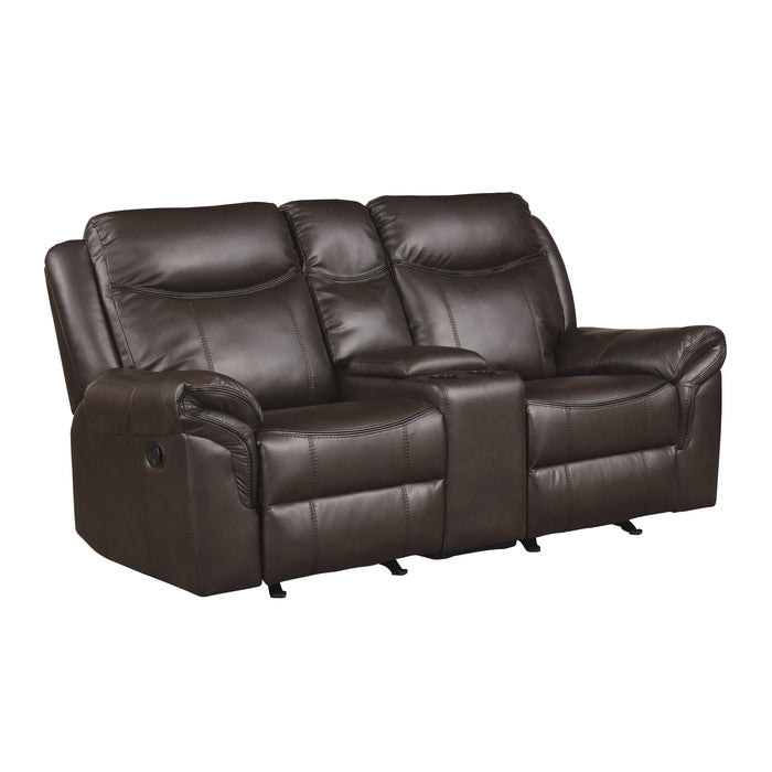 8206BRW-2 Double Glider Reclining Love Seat with Center Console, Receptacles and USB Ports - 8206BRW-2