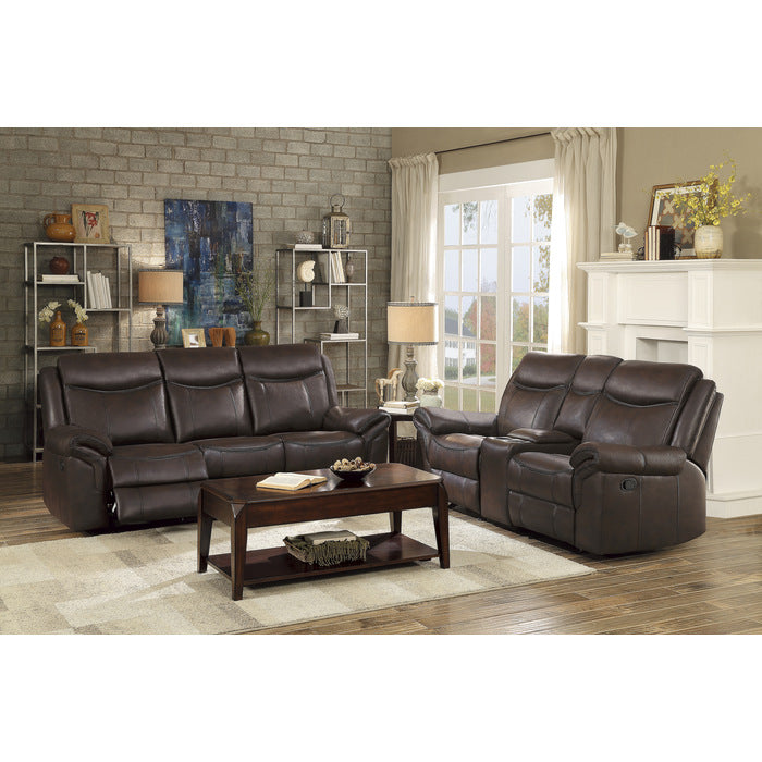 8206BRW-2 Double Glider Reclining Love Seat with Center Console, Receptacles and USB Ports - 8206BRW-2