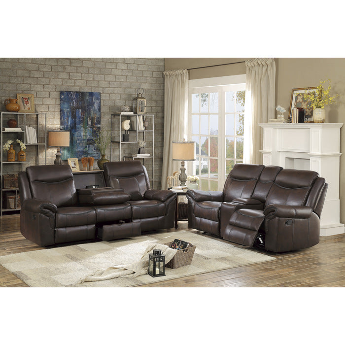 8206BRW-2 Double Glider Reclining Love Seat with Center Console, Receptacles and USB Ports - 8206BRW-2