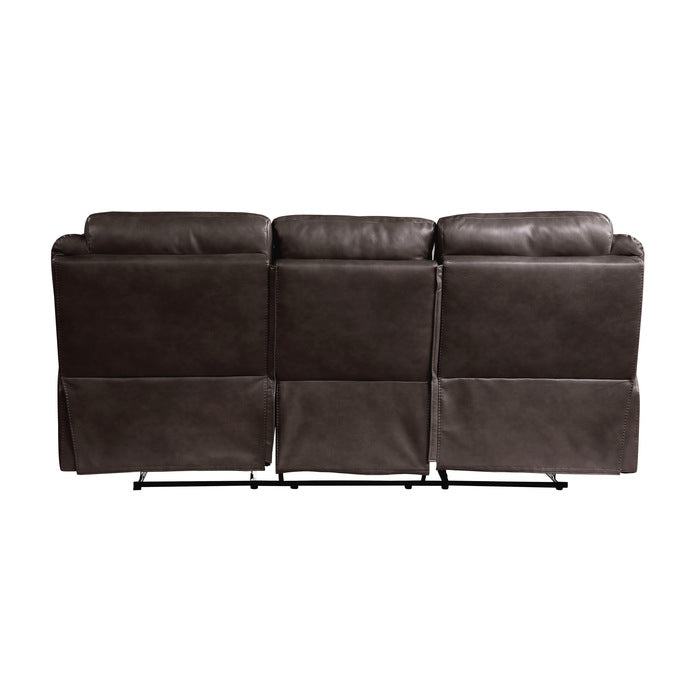 8206BRW-3 Double Reclining Sofa with Center Drop-Down Cup Holders, Receptacles, Hidden Drawer and USB Ports - 8206BRW-3