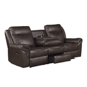 8206BRW-3 Double Reclining Sofa with Center Drop-Down Cup Holders, Receptacles, Hidden Drawer and USB Ports - 8206BRW-3