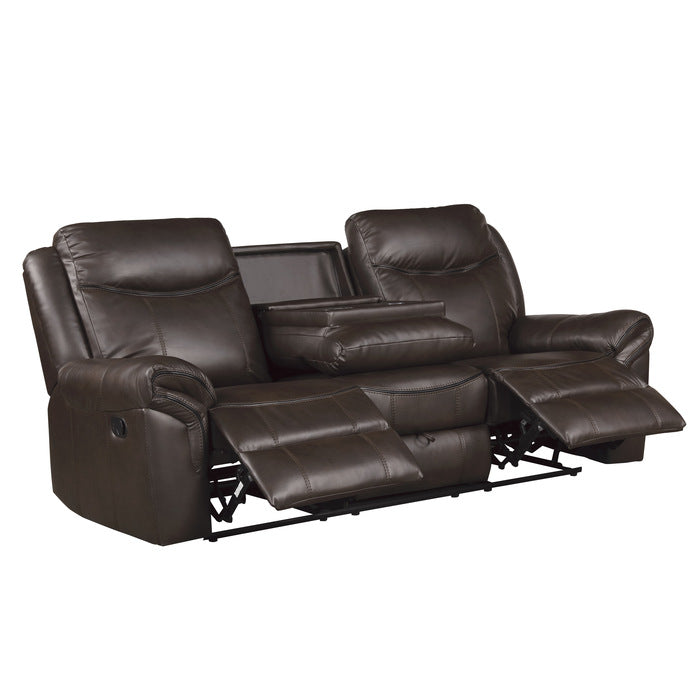 8206BRW-3 Double Reclining Sofa with Center Drop-Down Cup Holders, Receptacles, Hidden Drawer and USB Ports - 8206BRW-3