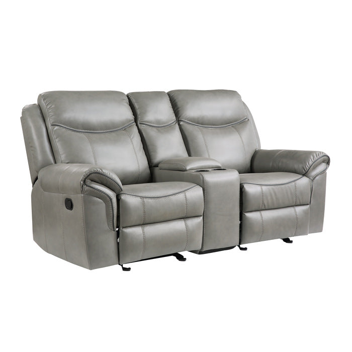 8206GRY-2 Double Glider Reclining Love Seat with Center Console, Receptacles and USB Ports - 8206GRY-2