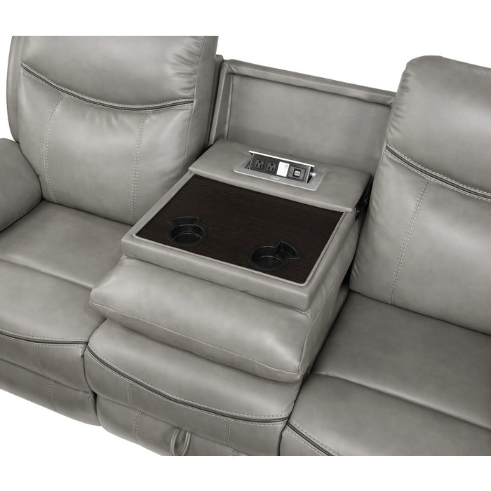 8206GRY-3 Double Reclining Sofa with Center Drop-Down Cup Holders, Receptacles, Hidden Drawer and USB Ports - 8206GRY-3