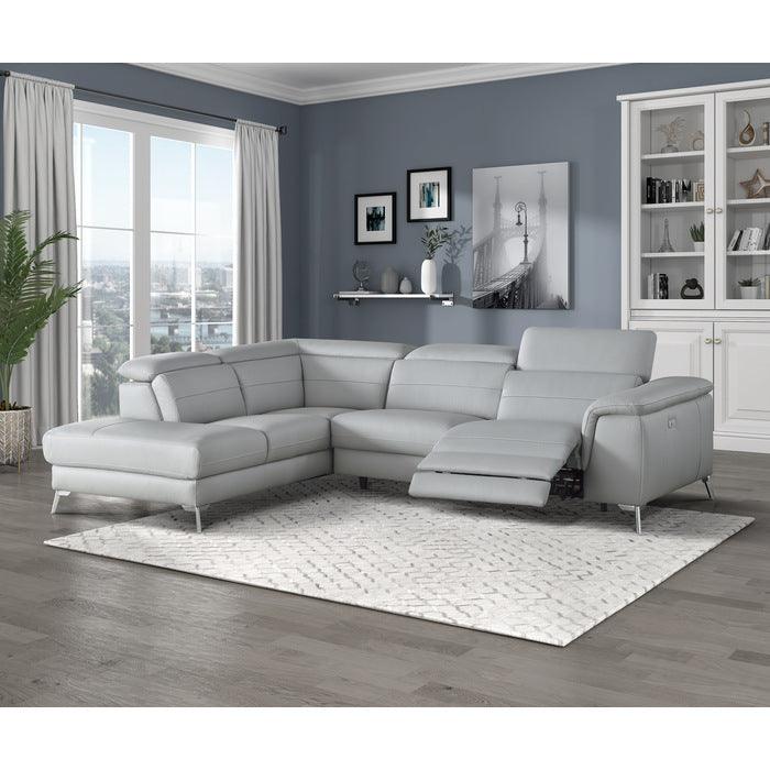 Cinque Light Gray Leather Power Reclining Sectional W-Left Chaise 8256Gy*2Lrpw | Homelegance