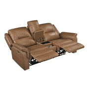 8301BRW-2PW Power Double Reclining Love Seat with Center Console, Hidden Arms Cup Holders, Charging Ports and Wireless Charger - 8301BRW-2PW