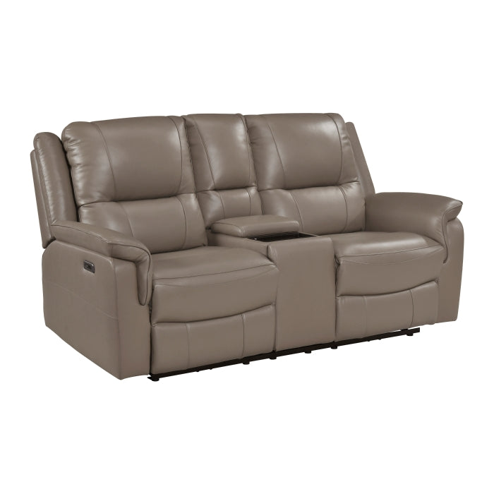 8301DTP-2PW Power Double Reclining Love Seat with Center Console, Hidden Arms Cup Holders, Charging Ports and Wireless Charger - 8301DTP-2PW