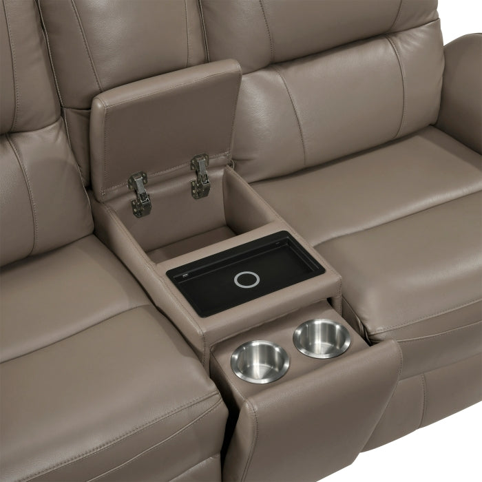 8301DTP-2PW Power Double Reclining Love Seat with Center Console, Hidden Arms Cup Holders, Charging Ports and Wireless Charger - 8301DTP-2PW