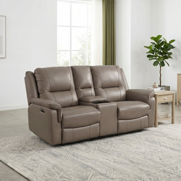 8301DTP-2PW Power Double Reclining Love Seat with Center Console, Hidden Arms Cup Holders, Charging Ports and Wireless Charger - 8301DTP-2PW