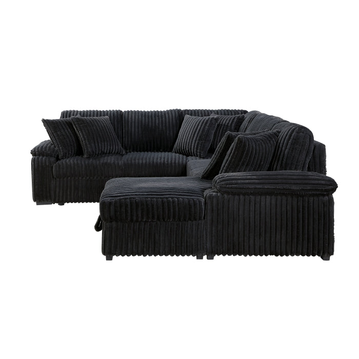 8317BLK*33LRC (3)3-Piece Sectional with Pull-out Bed, Right Side Chaise and Hidden Storage - 8317BLK*33LRC