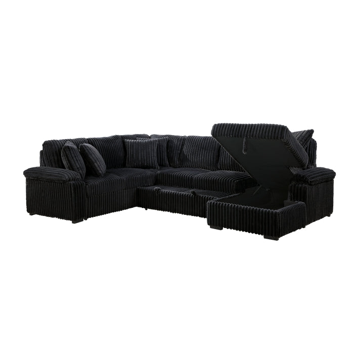 8317BLK*33LRC (3)3-Piece Sectional with Pull-out Bed, Right Side Chaise and Hidden Storage - 8317BLK*33LRC